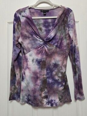 I.N.C International Concepts Tie Dye Print Top - Purple/Pink, size Large